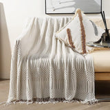 Gebreide deken met kwast, effen, bubbelpatroon, knuffeldeken, gebreide deken, sprei, bankdeken, decoratieve deken voor bank, bed, 170 x 130 cm