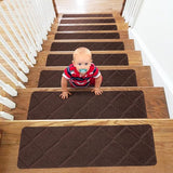 Trapmatten, antislip, 15 stuks, traptreden, matten, zelfklevend, bruin rechthoekig, voor buiten, binnen, veiligheids-trapmat voor kinderen, ouderen en huisdieren, 20 x 65 cm