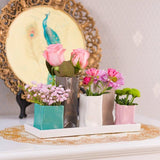 Stel bloemenvazen in, keramiek, gekleurd en wit, decoratief, multicolor.