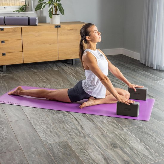 Yogablokken in een dubbele verpakking & GRATIS yogaband, 2 stuks. Blokken van Eva-schuim, robuust en licht, katoenen banden met innovatieve D-ringsluiting, ideaal voor Pilates, 5 verschillende kleuren