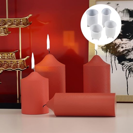 Pakket van 4 kaarsenvormen, siliconen pijlerkaarsvormen voor het maken van kaarsen, cilinderkaarsvormen, doe-het-zelf kaarsen Gietvormen voor het maken van 3D-kaarsen, zepen, ambachten, ornamenten