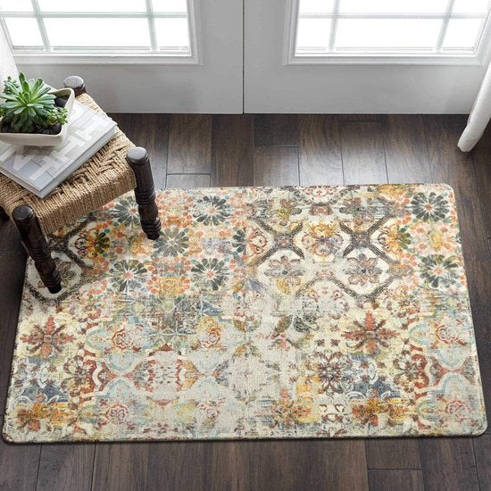 Boho Flower Medallion Binnen Kleine Deurmat 60 x 90 cm, Wasbaar Haltapijt Zachte antislip Badmat voor Badkamer Keuken Slaapkamer Entree