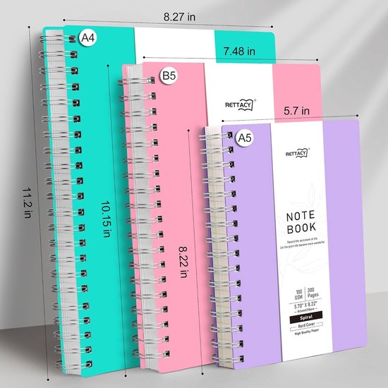 Notitieboek, A5, gestippeld, Bullet Dot Journal, spiraalnotitieboeken, 300 vellen/150 pagina's om te schrijven, 100 g/m², pvc-hardcover, voor vrouwen, mannen, werk, kantoor, school, 14,5 x 21