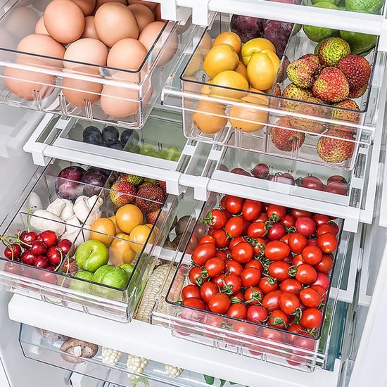 Premium Fridge Organiser Drawer - Organiser System for Hanging and Pulling Out with 8 Compartments - Perfect Organiser, Fridge Drawer Organisation