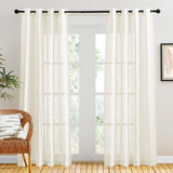 Linnen-look gordijnen in landhuisstijl, gordijnen 2 set, H 210 x B 132 cm, linnen-look gordijnen woonkamer decoratie, ooggordijn halftransparant lichtbeige.