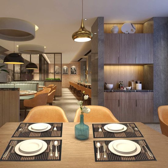 Bamboe placemats voor eettafel, placemats set van 4, vlekbestendige, hittebestendige placemats, duurzame en robuuste eetplacemats voor keukentafel (30 x 44 cm, zwart)