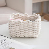 Set van 2 opbergmanden, gevlochten katoenen breimand, kleine manden, commode-organizer, decoratieve vierkante opbergplankmanden voor make-up, sokken, speelgoed (wit)
