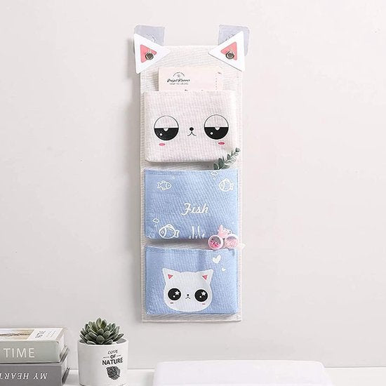 2 stuks opbergtassen voor aan de muur, hangende organizer, opvouwbaar, 7 vakken en 3 vakken, met kleefhaken, voor sleutels, speelgoed, afstandsbedieningen, boeken, cosmetica