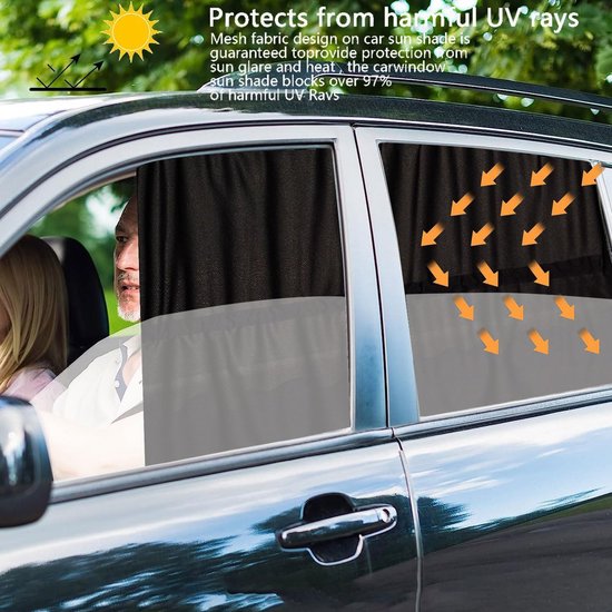 2 stuks zonwerende auto baby, hittewerende kinderzijruit, universele autozonneklep zijruit, zonwerende auto kinderen met UV-bescherming, universele elasticiteit zonneklep autonet, zuignap