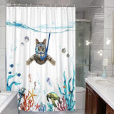 Shower Curtain Diving Cat Ocean Print Turtle Fish Starfish Waterproof Bath Curtain Durable Polyester 180 x 180 cm Modern Bathroom Decoration Accessories Comes with 12 Shower Curtain Rings