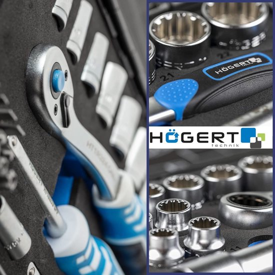 Gereedschapsset I dopsleutelset | ratelkast gereedschapskoffer | Gerreedschapsset | Gereedschap met ratelkast | Schroevendraaierratel - zwart-blauw, 1/4 inch, 53 stuks