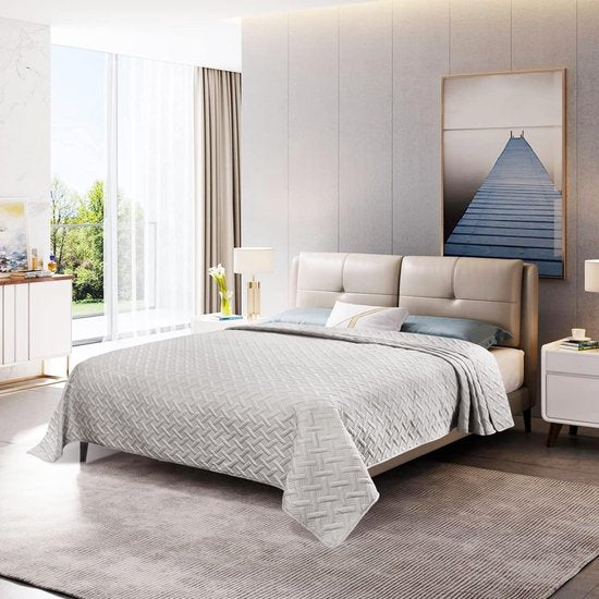 Bedsprei Sprei met geometrisch patroon,dekbedovertrek patchwork omkeerbaar Zacht en aangenaam 220x240cm,Lichtgrijze