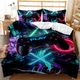 Beddengoedset voor kinderen, gamepad, thema, dekbedovertrek, speelthema, beddengoed, 135 x 200 cm, van zachte microvezel met ritssluiting, videogame actie-buttons motief voor tieners