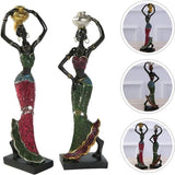 2 stuks Afrikaanse dame sculptuur stammen dame figuur beeldjes hars handwerk verzameling standbeeld vintage desktop ornamenten