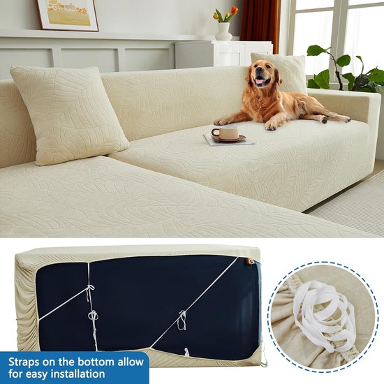 Bankhoes, hoekbank, L-vorm, waterdicht, stretch, universele bankovertrek voor 1/2/3/4-zits, L-vorm, hoekbank vereist twee, 3-zits, beige