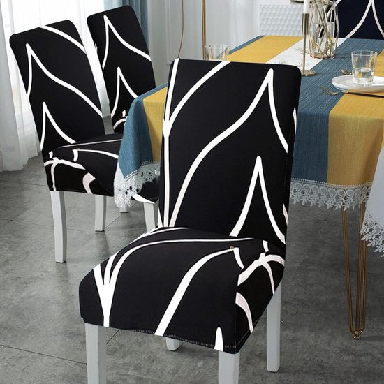Jaotto - Universele stoelhoezen, stretch stoelhoezen - set van 6 moderne stoelhoezen - elastische duurzame stoelhoezen voor eetkamer decoratie - Zwart Gelijnd, 6 stuks