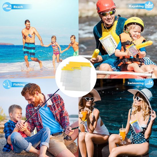 Waterdichte tas, waterdichte tas, documententas, waterdichte tas, droge tas voor camera's en mobiele telefoons, waterdichte tassen voor reizen, thuis en buiten, 3 stuks, geel, Transparante