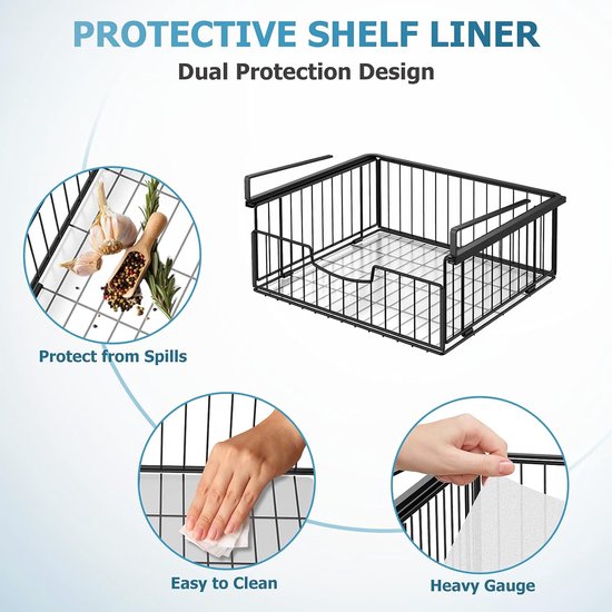 Set van 2 hangmanden, metalen hangmand, opbergorganisator voor onder de kast, perfecte opbergmand voor keuken, bureau en voorraadkast - zwart