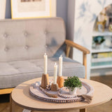 Serveerdienblad groot decoratief dienblad: vintage houten dienblad rond roze wit gewassen met houten kralen slinger rustiek hout decoratief dienblad 45 cm kaarsenplateau voor thuis voetenbank woonkamer