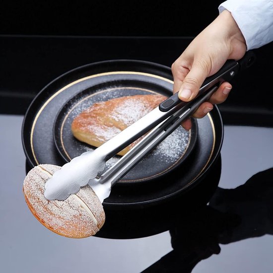 Grilltang, roestvrij stalen grilltang, premium grilltang om te koken, metalen tang voor massief vlees, vergrendelende keukentang, stijlvolle robuuste kooktang