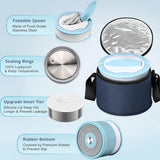 Thermische container voor voedsel 700 ml, roestvrijstalen warmhoudcontainer met lepel, thermische lunchbox, warmhouddoos met brede mond, voedselcontainer, lekvrij voor soepen, pap, babypap, blauw