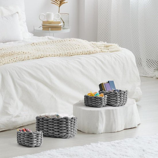 Set of 4 Storage Baskets Braided Cotton Rope - Basket Storage Braided - Stackable Storage Basket for Children's Room Living Room Bathroom, Grey