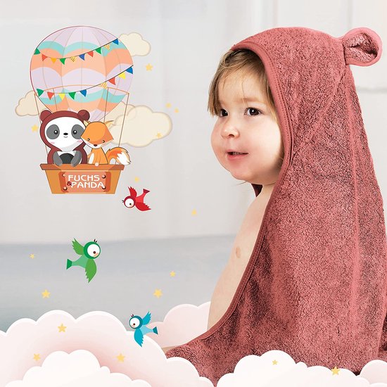 Handdoek met capuchon baby extra dik, warm en zacht, 75x75cm babyhanddoek capuchon (100% bamboe), rode handdoek geboorte met leuke geschenkverpakking (paar-rood)