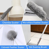 Telescopische wasbare plumeau, microvezelstofdoek met aluminium telescoopsteel 230 cm, microvezelstofdoek hoekbezem voor het reinigen van plafonds, spinnenwebben, kroonluchters, gaten