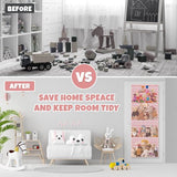 Opslag voor knuffeldieren, boven de deur-organizer voor knuffeldieren, babyaccessoires en vochtige doekjes, ademende hangorganizer met 4 grote vakken voor kinderkamer, slaapkamer, roze