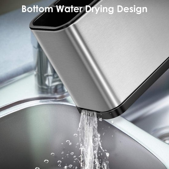 Bestekhouder, 4-delig, voor keuken, eetkamer, afdruipbak, bestekbak voor keukengerei, bestekorganizer, caddy houder, spoelruimte, roest- en krasvrij roestvrij staal, antislip