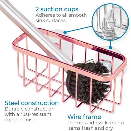 Caddy Gootsteenkorf met zuignap, roestvrij staal, koperkleurig, Normaal Caddy gootsteenkorf met zuignap, gemaakt van roestvrij staal, in een koperkleurige uitvoering, normale grootte.