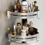 Shower Shelf without Drilling, Pack of 2 Shower Shelves with 2 Hooks for Bathroom, Kitchen, Toilet, Aluminium, Matt Black (2 Silver Corners)