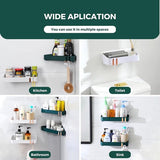 Groene badkamerplank zonder boren, doucheplank. Kunststof opbergorganisator badkamer regenjas, keuken, toilet. Multifunctioneel zelfklevend plankje met 2 haken (2 planken)