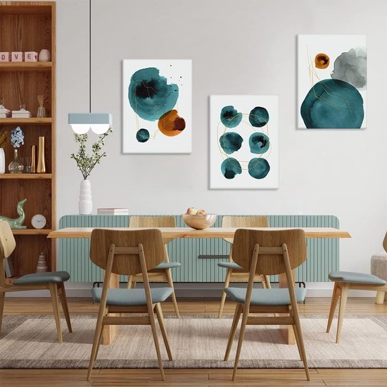 3-delige abstracte canvasafbeeldingen met inkt en lijnenmotief kunstdruk - moderne muurafbeelding voor badkamer woonkamer wanddecoratie - 30 x 40 cm