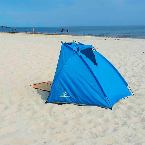 Helios Air Strandtent, met uv-bescherming, 80 en afsluitbaar raam, strandtent voor op reis, blauw