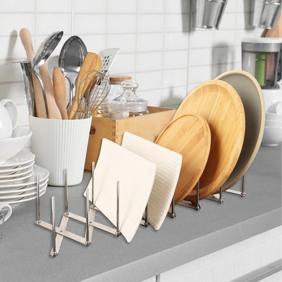 Set van 4 verstelbare potdekselhouders, roestvrijstalen dekselhouder, bordenhouder, multifunctionele spareribhouder, bordenstandaard voor keukengrill, 9 cm - 84 cm, in lengte verstelbaar