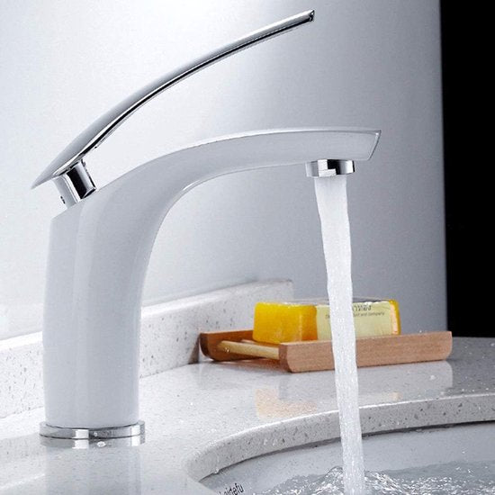 Kraan Bad Wit, Wastafelarmatuur voor bad Single hendels Mixer Tap Wastafel Kraan Bad,Koud + Warm Water Mixer Tap, Moderne Elegante Stijl (Wit)