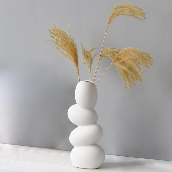 Abstract Ceramic Egg Vase, Unique and Minimalist Decorative Vases, Modern Sculpture Decorative Living Room (White)