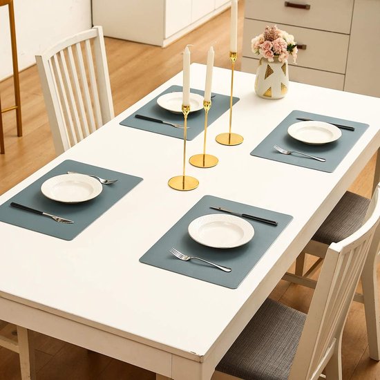 Set van 6 placemats en 6 onderzetters veeg schoon antislip PVC hittebestendige placemats voor keukentafel 30 * 45cm blauw