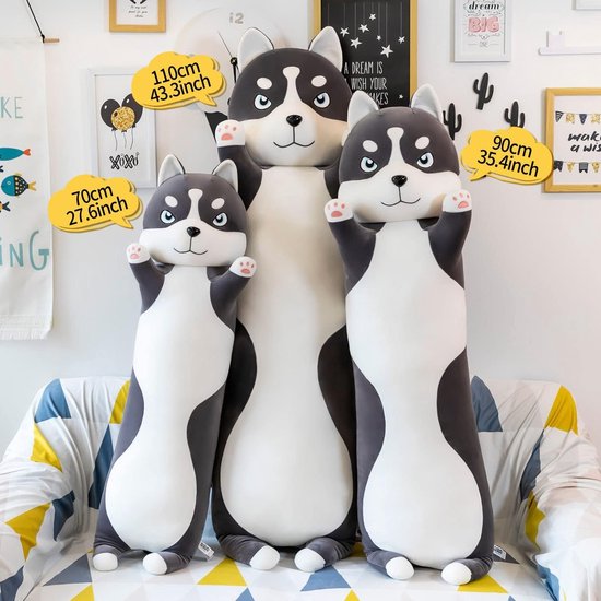 Schattig Husky Hond Pluche Lichaamskussen, 70cm Zacht Lang Husky Hond Slaapkussen Kussen Cadeau voor kinderen. Vertaling: Schattig Husky Hond Pluche Lichaamskussen, 70cm Zacht Lang Husky Hond Slaapkussen Kussen Cadeau voor kinderen.