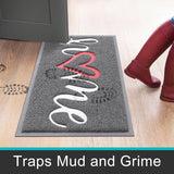 "Home" Deurmat, voor buiten en binnen, antislip, deurmat, wasbare deurmat voor huisdeur, entree, tuin, 40 x 60 cm, grijs