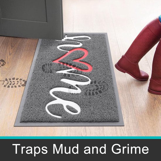 "Home" Deurmat, voor buiten en binnen, antislip, deurmat, wasbare deurmat voor huisdeur, entree, tuin, 40 x 60 cm, grijs