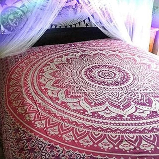Indiase psychedelische Mandala Wandtapijt Roze Ombre, Boho Wandkleed Hippie, Indiase Wanddoek, Grote Katoenen Wandtapijten 210 x 220 cm.