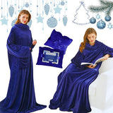Cuddly Blanket with Sleeves and Pockets, Gifts for Boyfriend, Birthday Gifts for Men, TV Blanket, 150 x 200 cm (Blue)