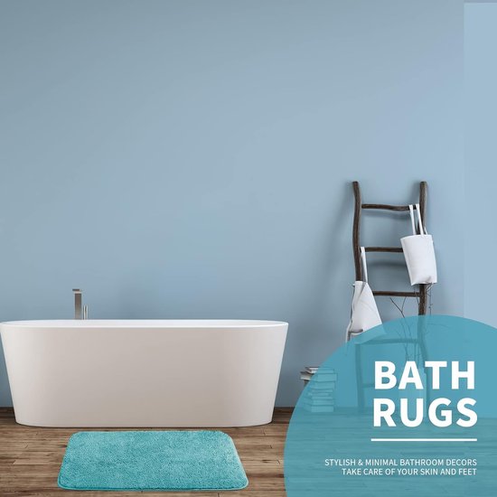 Vloerkleed, 80 x 120 cm Fluffy Microfiber Wasbare Badmat Badmat Antislip Badkamertapijt voor Badkamer Woonkamer (Turquoise)