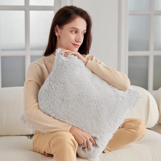 Set van 2 kussenslopen, superzacht, wollig, kussenhoezen, 40 x 40 cm, decoratieve dubbelzijdige pluche bankkussens, knuffelkussensloop, kunstbont, kussen, knuffelkussen, bankkussen, voor bank,