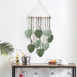 Macramé wandtapijt, handgemaakt wandtapijt, boho, woningdecoraties, chic, kunst, geweven veer, wanddecoratie, bladwandtapijt voor woonkamer, slaapkamer, bruiloft, decoratie, geschenken, groen