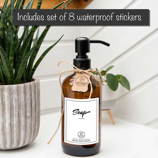 Zeepdispenser 'Sarajevo' - dubbele set douchedispenser van bruin glas fles met siliconen onderzetter en 304 dubbele pompkop in mat zwart (2 stuks van 500 ml)