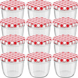 Weckpotten, met schroefdeksel, 230 ml, diameter: 8,5 cm, hoogte: 6,5 cm, glas/metaal, rood geruit schroefdeksel van 82 mm, glas, keuze uit verschillende aantallen, rood, 12 stuks