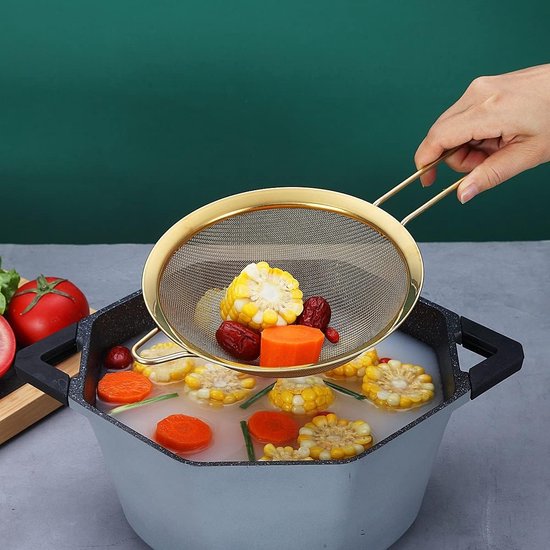 Gold Fine Mesh Zeef 3-delige set, Golden Flour zeef om te bakken, roestvrij stalen clander, gouden matcha theezeef, sausscheider, Stasher zeef
